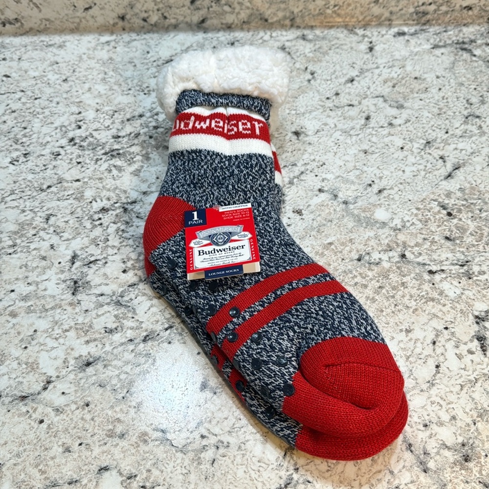 Men’s Budweiser Lounge Socks With Gripper. New.